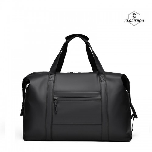 Black Waterproof Travel Duffel Bag for Men and Women with Shoulder Strap